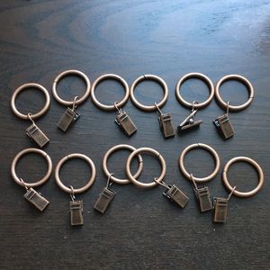 (12) set bronze browny metal matted 1” ring curtain rings with clips dra…
